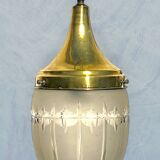 Art Deco suspension in gilded brass and sculpted glass, 1930s