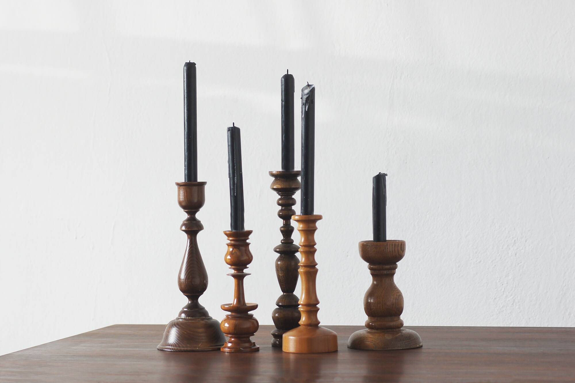 Scandinavian Wooden Candleholders, Set of 5