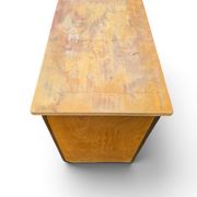 Vintage 1950s desk made of wood and metal with a 3-drawer unit.