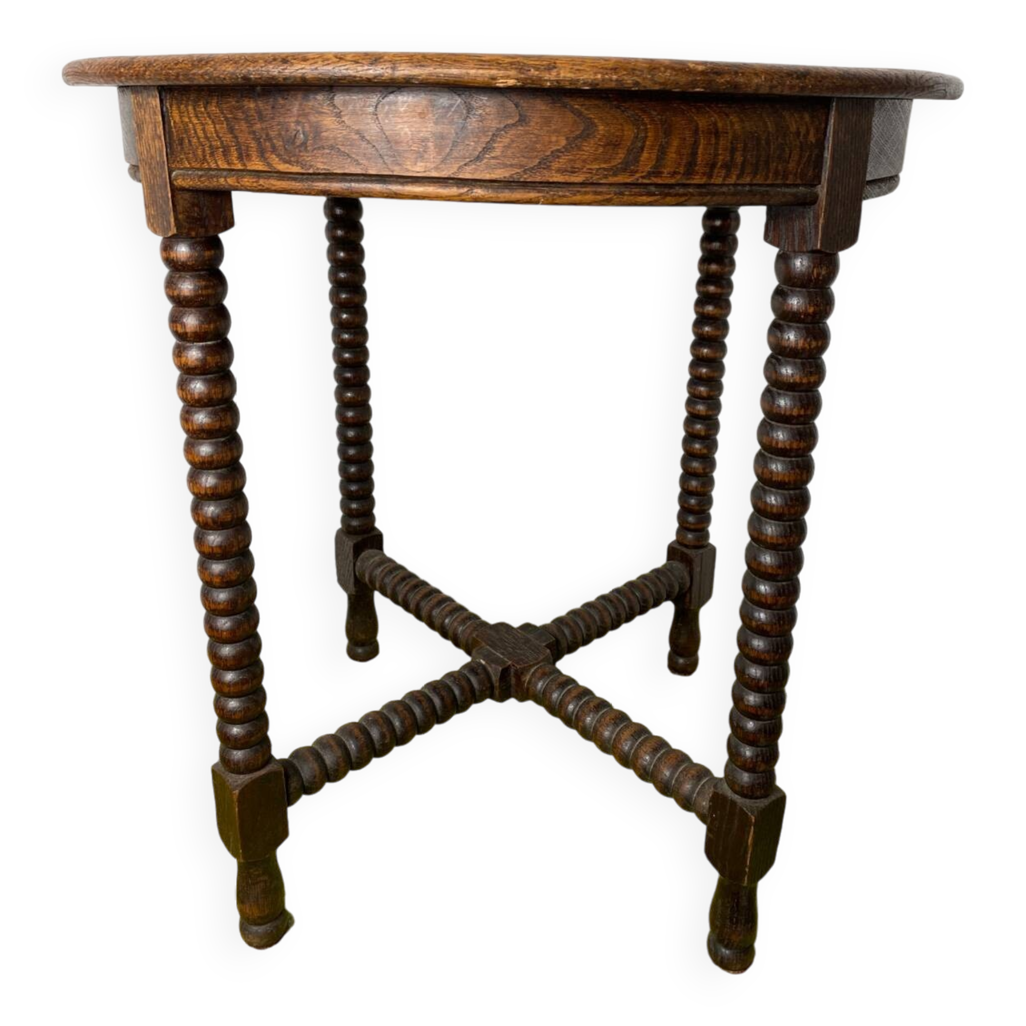 Round turned wood side table