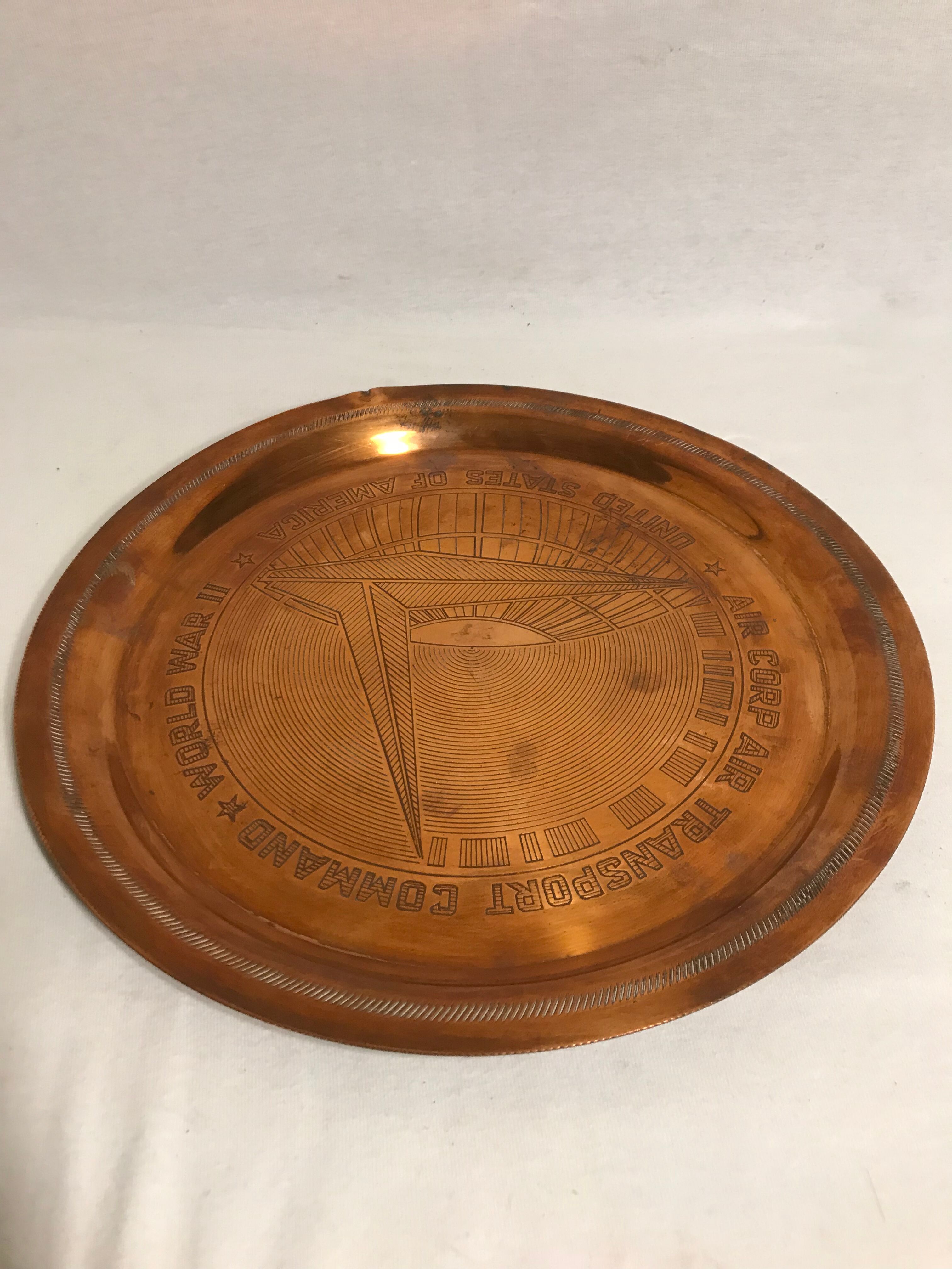 Old plate copper air corp air transport command world war ii usa decoration