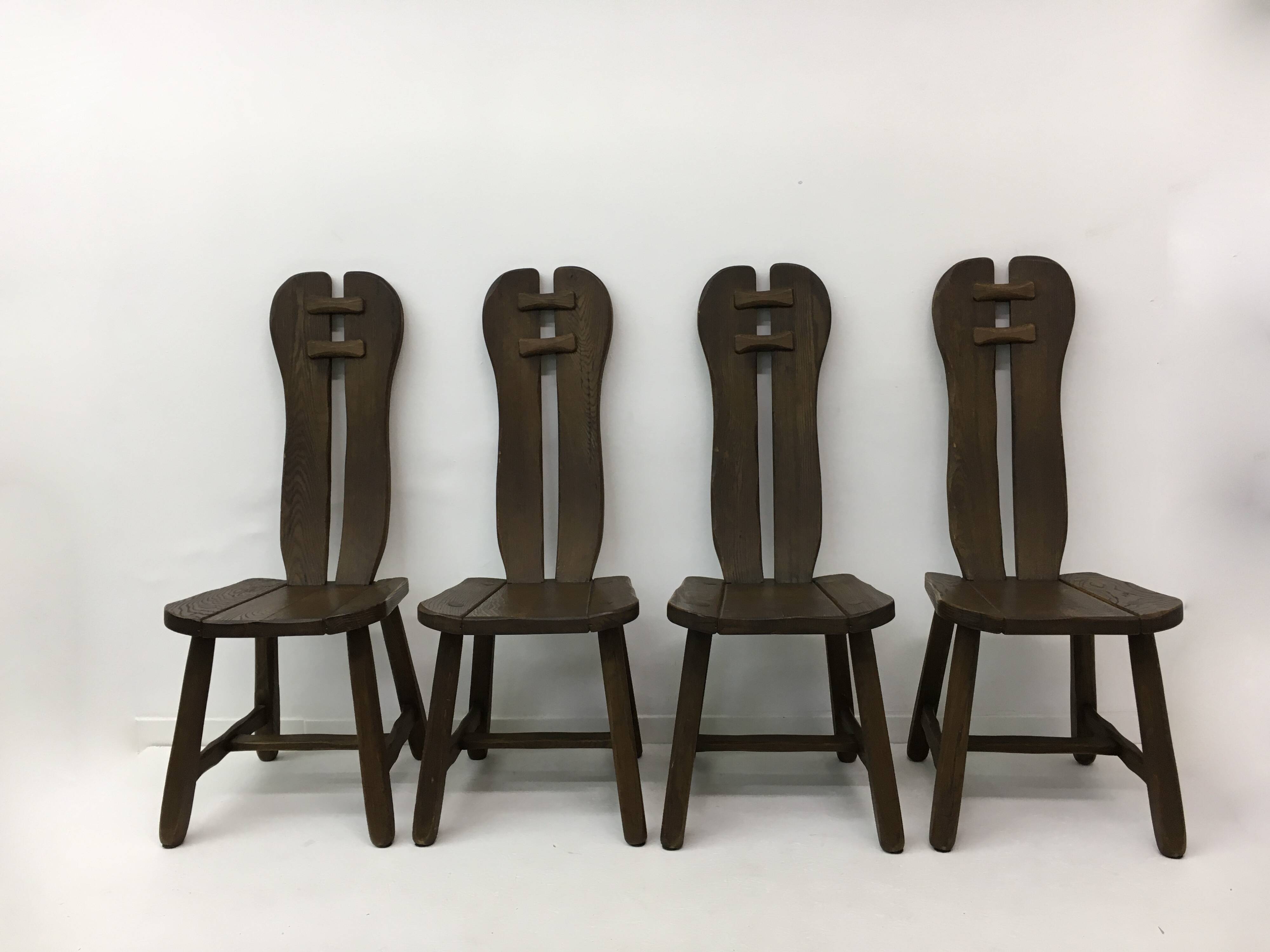 Set of 4 Belgian Brutalist Dining Chairs from De Puydt, 1970’s