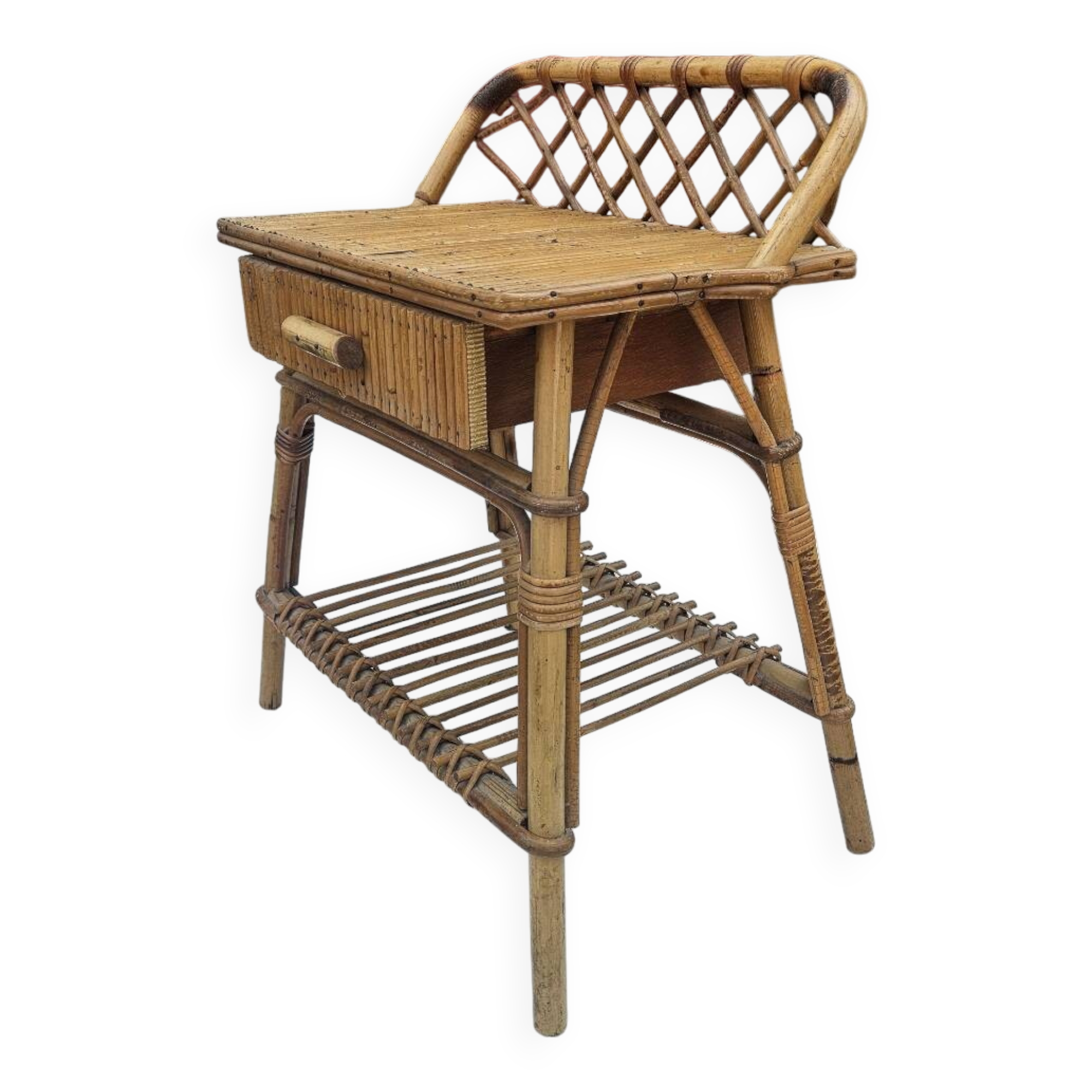 1960s rattan bedside table