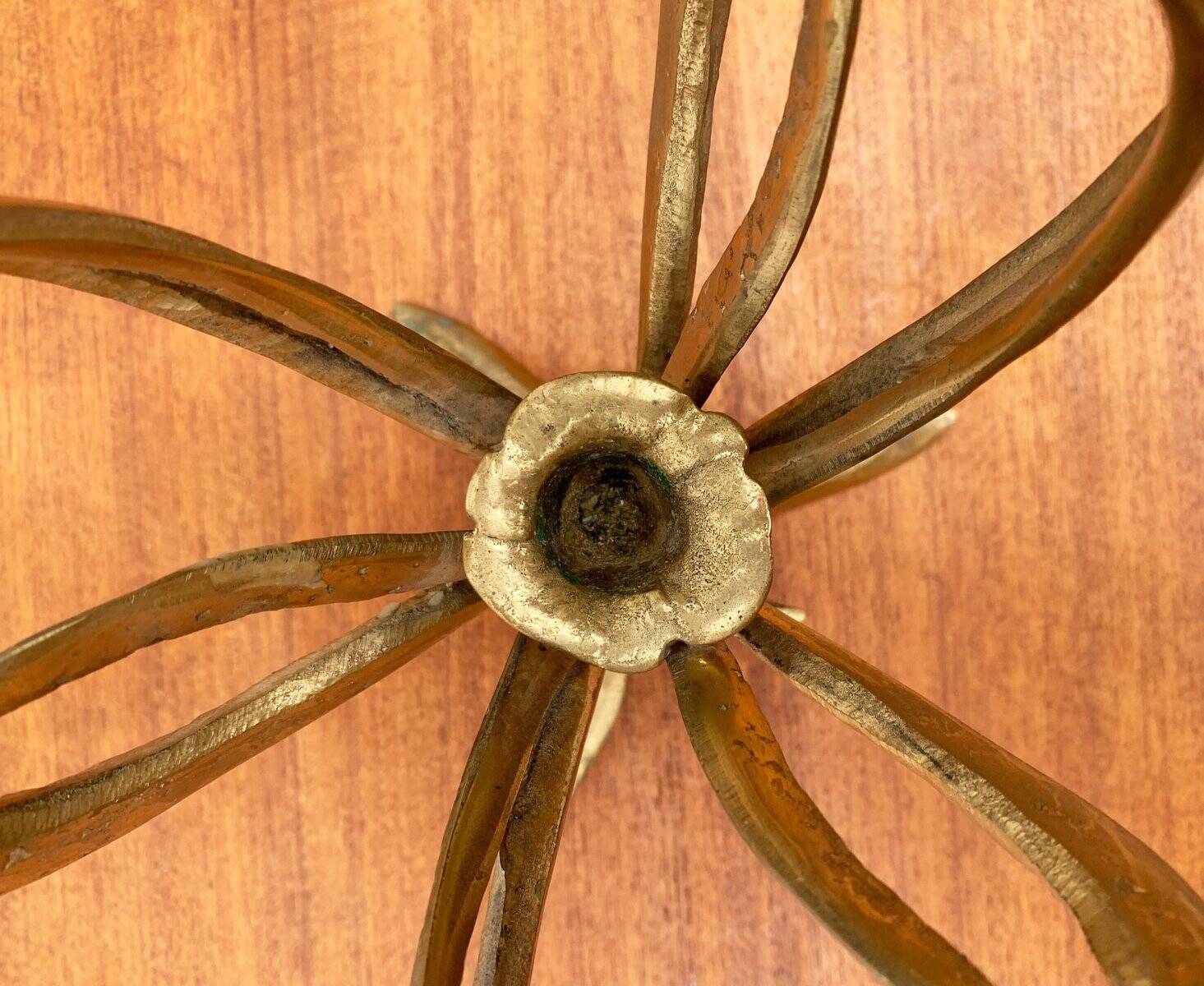 Vintage brutalist floral metal candlestick