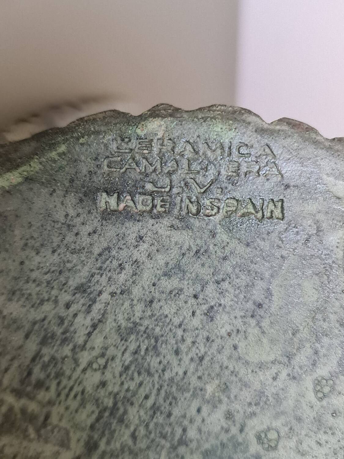 Vintage green ceramic pitcher, decorative jug from the 1960s