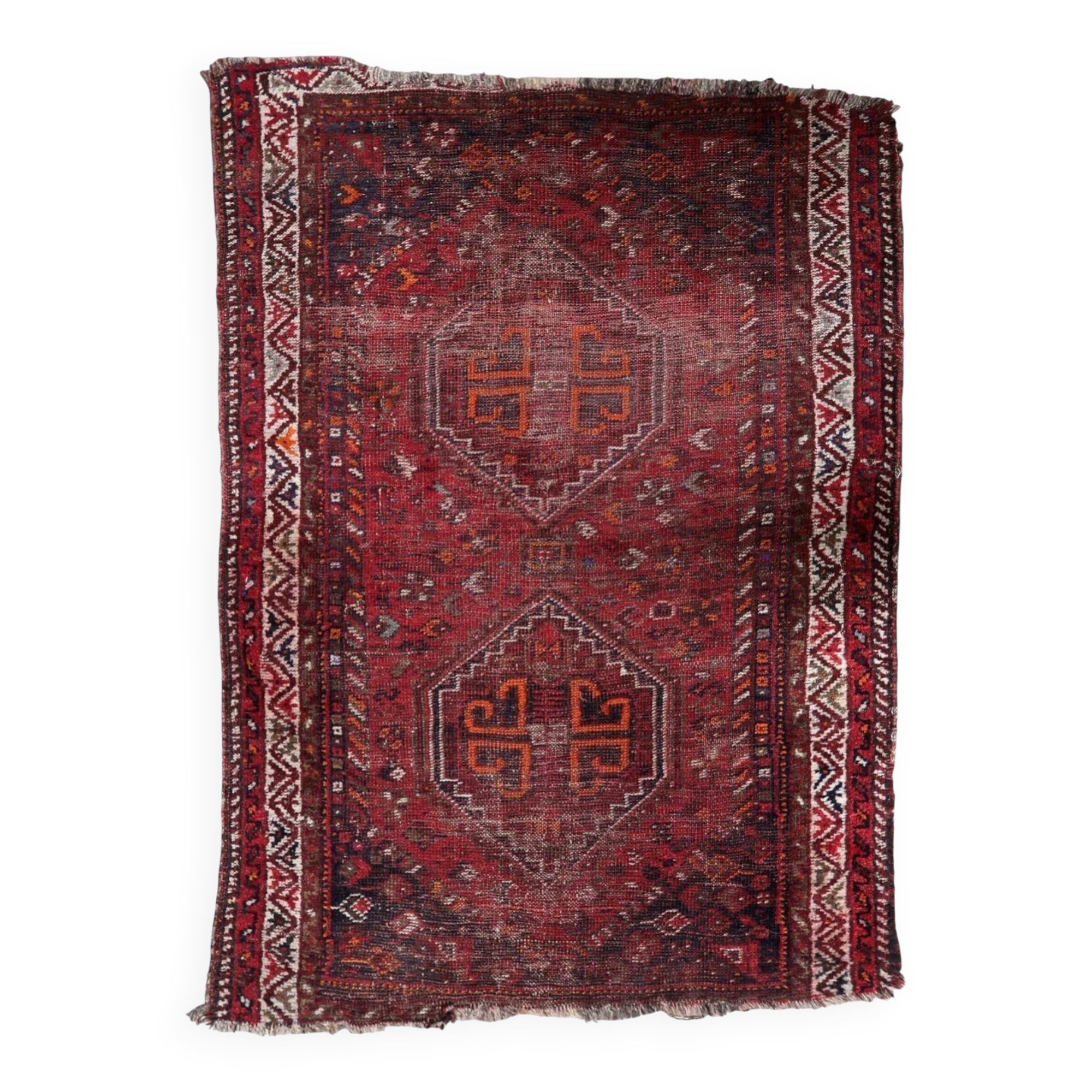 Antique Persian Shiraz handmade distressed rug 93 x 126 cm 1900s