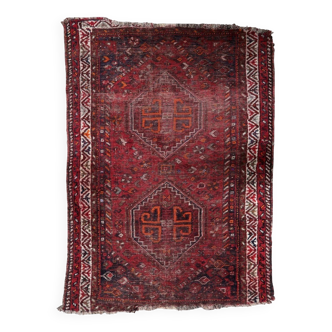 Antique Persian Shiraz handmade distressed rug 93 x 126 cm 1900s