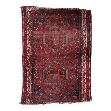 Antique Persian Shiraz handmade distressed rug 93 x 126 cm 1900s