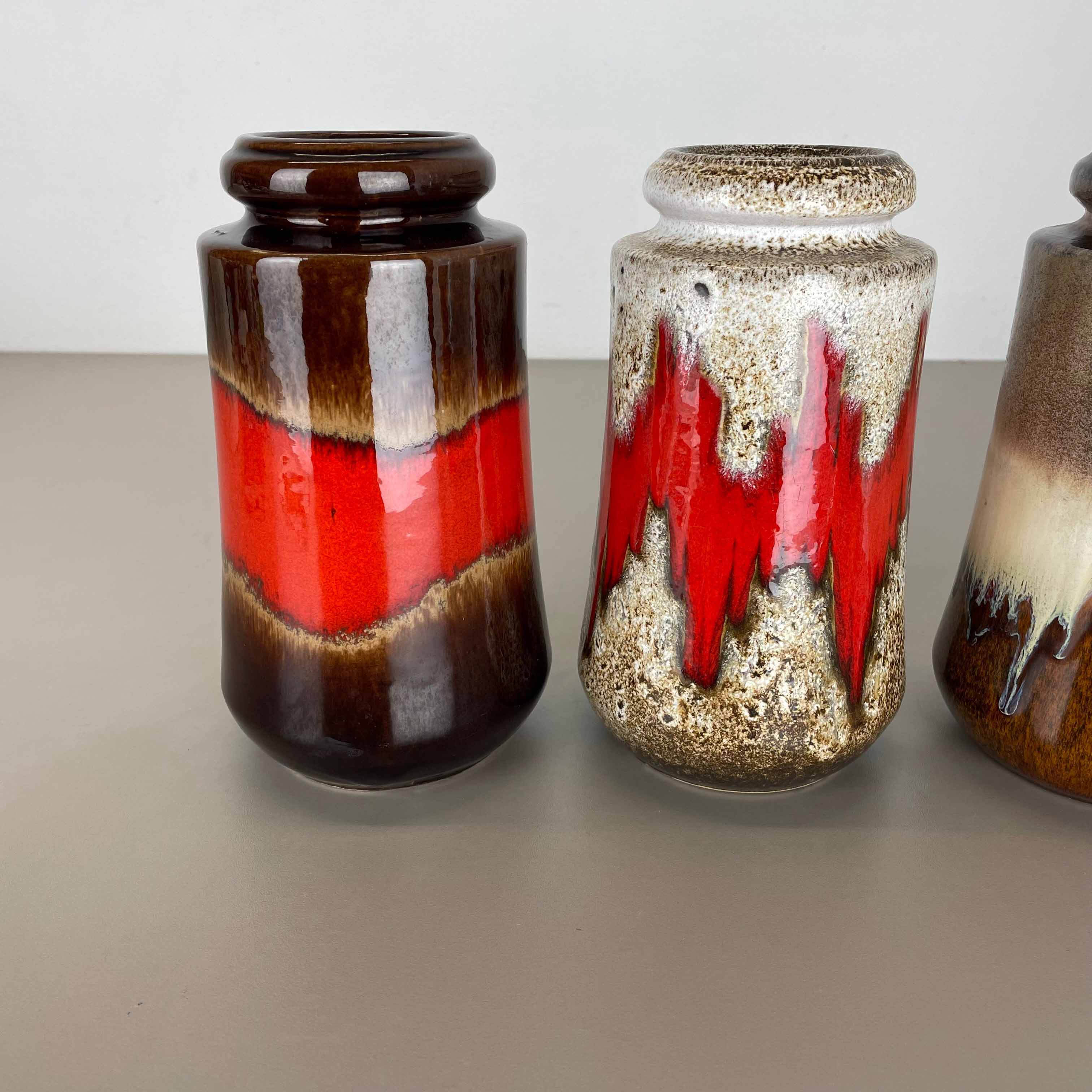 Set of three Vintage Pottery Fat Lava Vases Made by Scheurich, Germany, 1970s