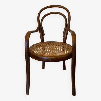 Fauteuil enfant type Thonet bois rond courbé tourné cannage ancien 1900