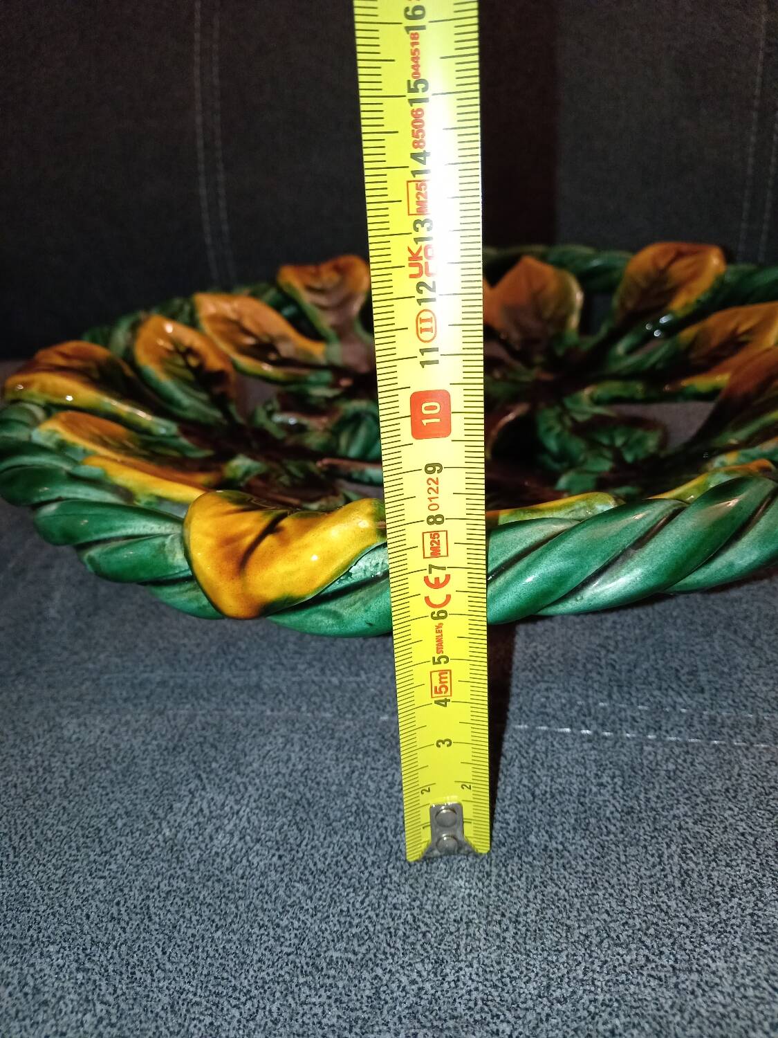 Vintage basket made of woven and glazed ceramic