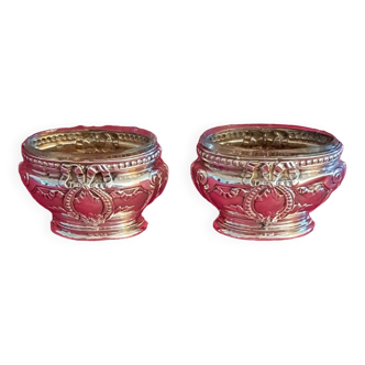 Pair of solid silver salt cellars. Louis XVI.