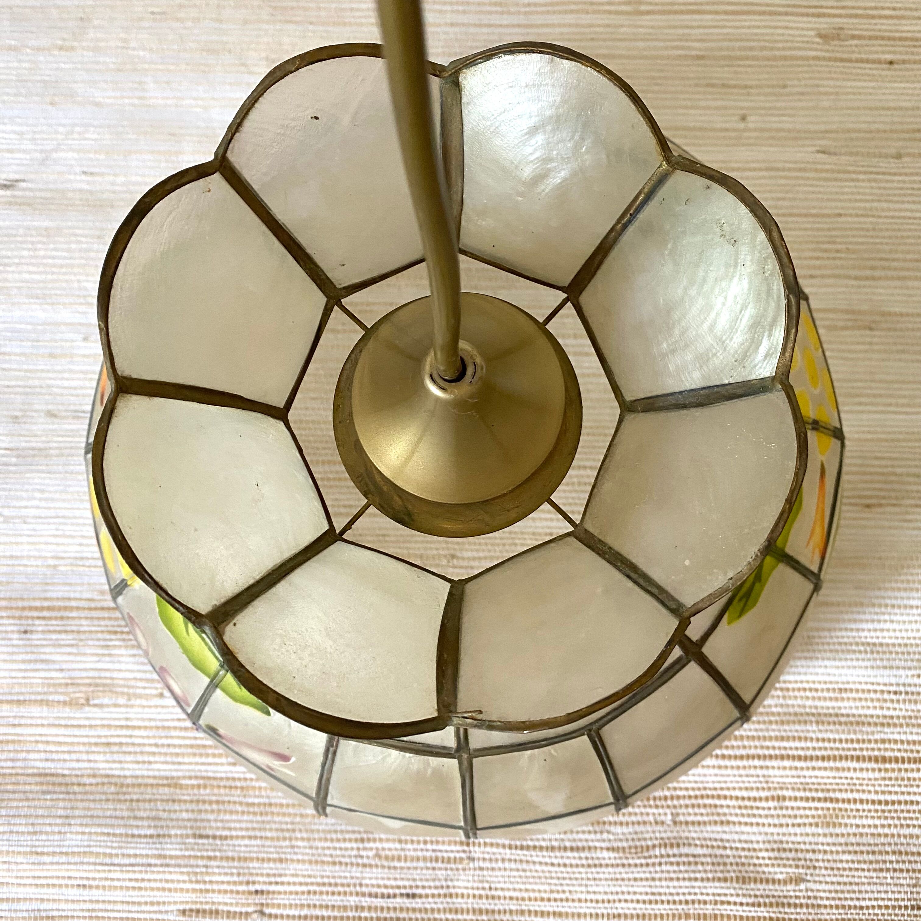 Mother-of-pearl and brass pendant light