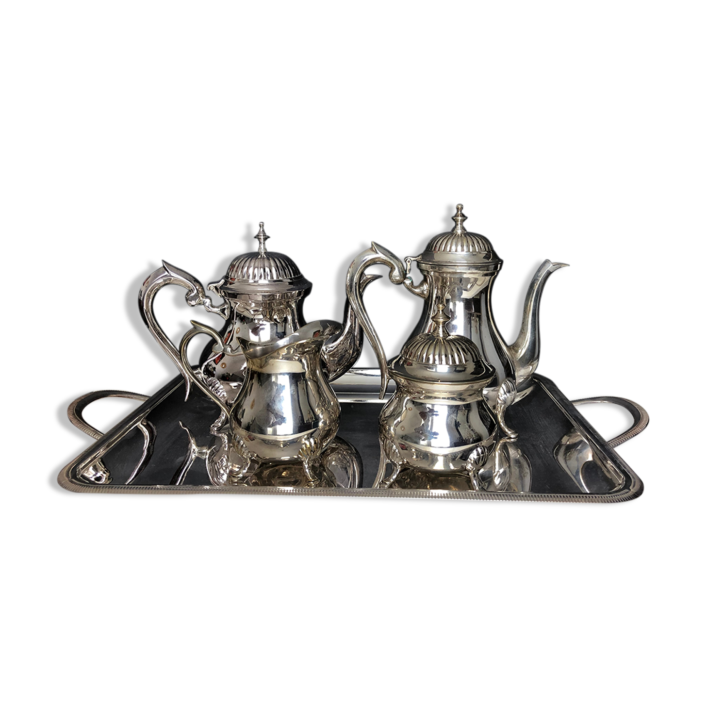 Silver metal tea and coffee service