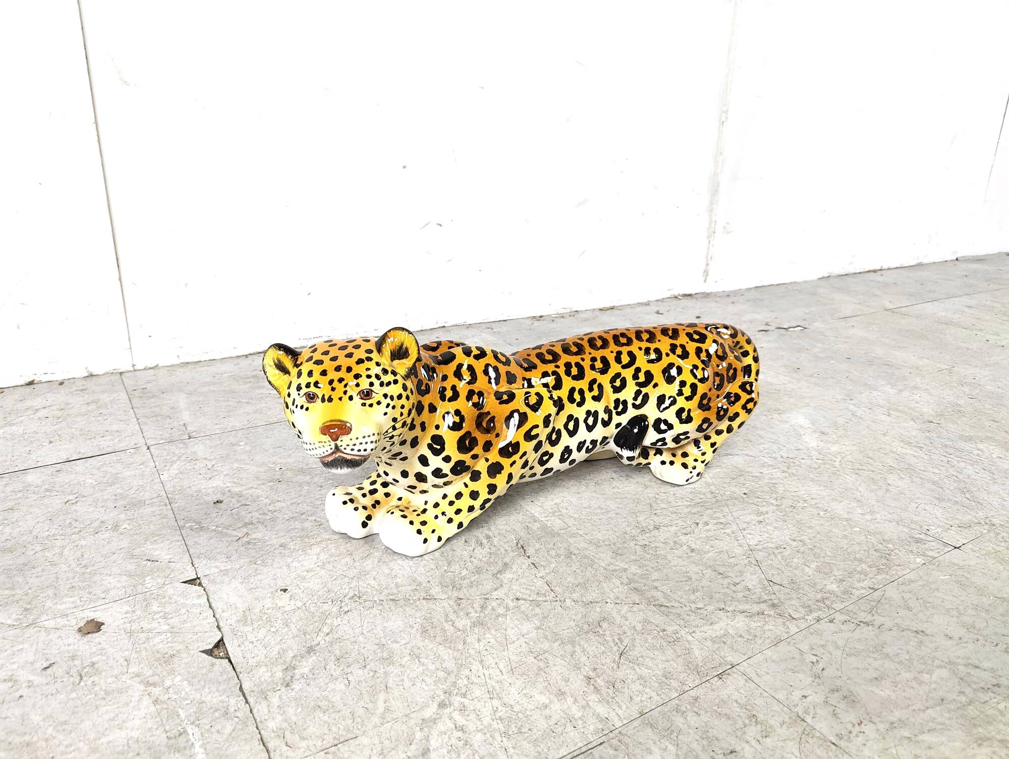 Ceramic Hand Painted Leopard, 1960's Italy