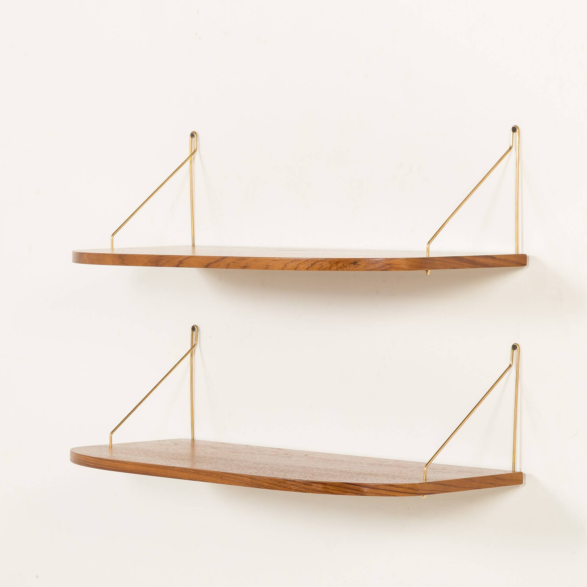 Danish extra deep teak floating shelves, set of 2