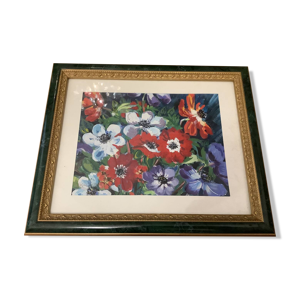 Peinture encadrée ''Anémones