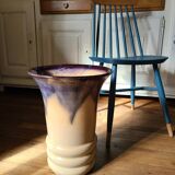 Large ceramic vase circa 50 blue/purple/beige enamel