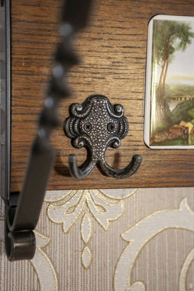 Early 20th Century Dutch Oak Wall Coat Rack with Decorative Tiles, 1950s