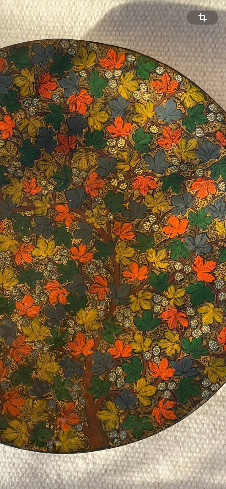 Grande assiette en papier mâché feuilles de chinar cachemire