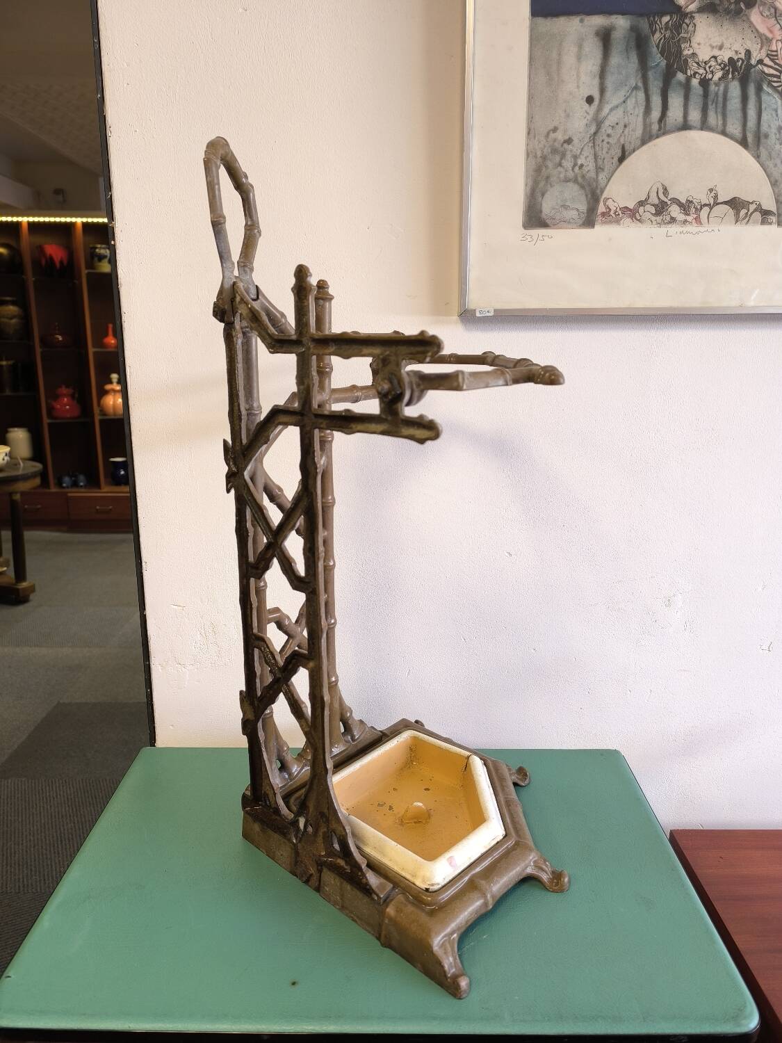 Bamboo imitation umbrella stand in enamelled cast iron circa 1930