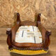 Ancien repose pied bois tissu velours ocre tabouret style Louis XV vintage