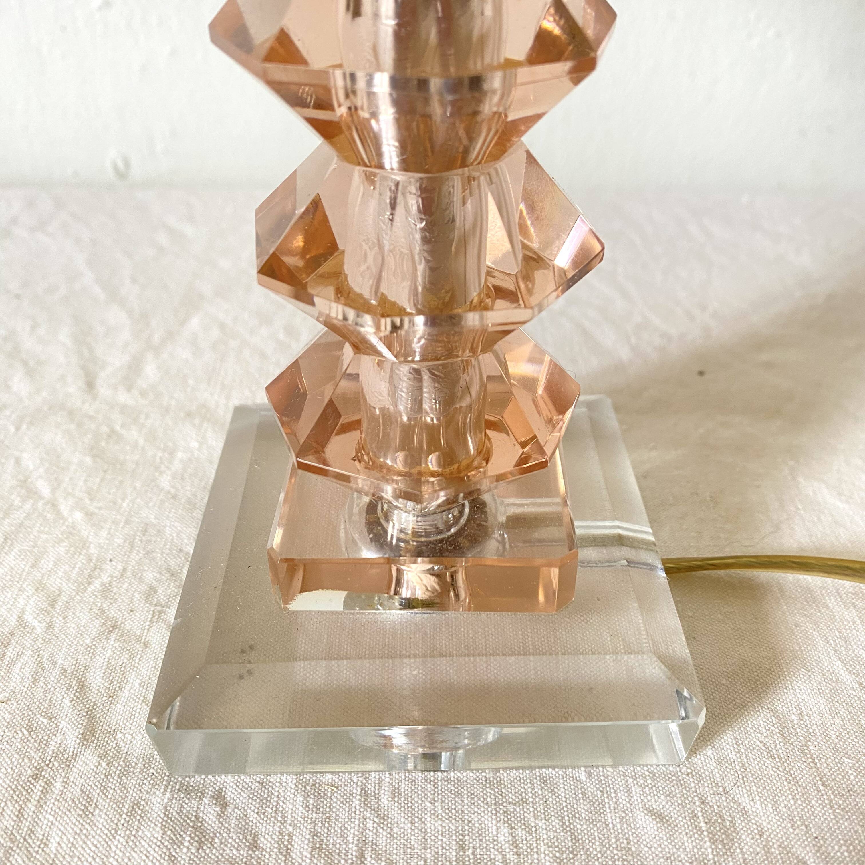 Pink glass and crystal lamp