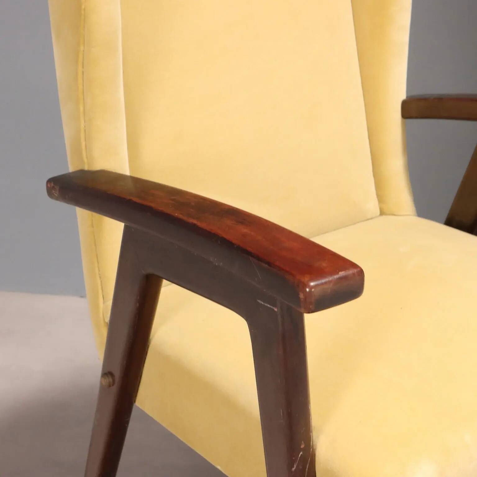 Fauteuils vintage design en bois, mousse et tissu, Italie, années 1960