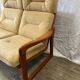 Scandinavian two-seater bench in solid teak and suede from the 1970s.