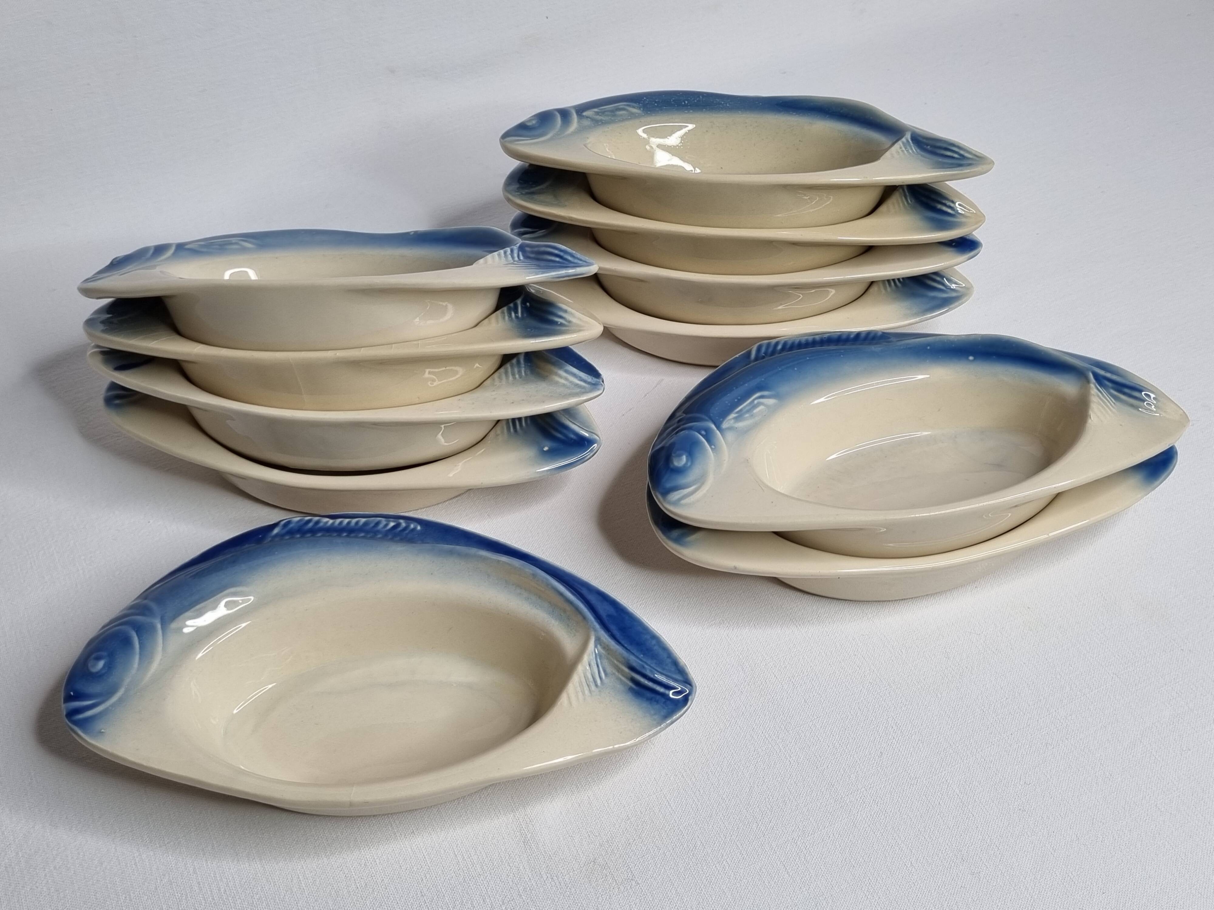 Set of 11 Vintage "Fish" Ceramic Bowls, Signed Charles Amand