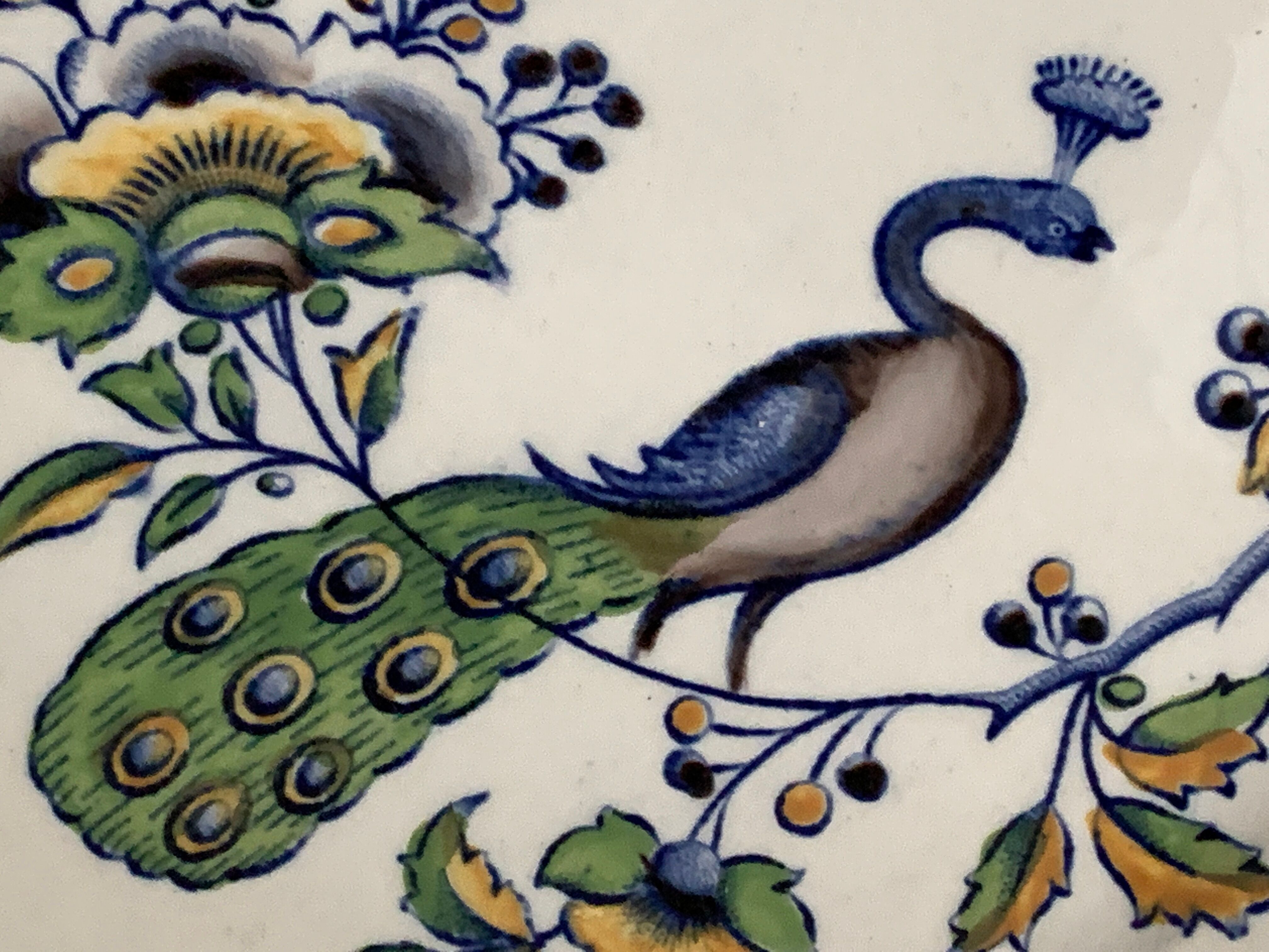 12 art nouveau flat plates from Boch La Louvière, peacock model