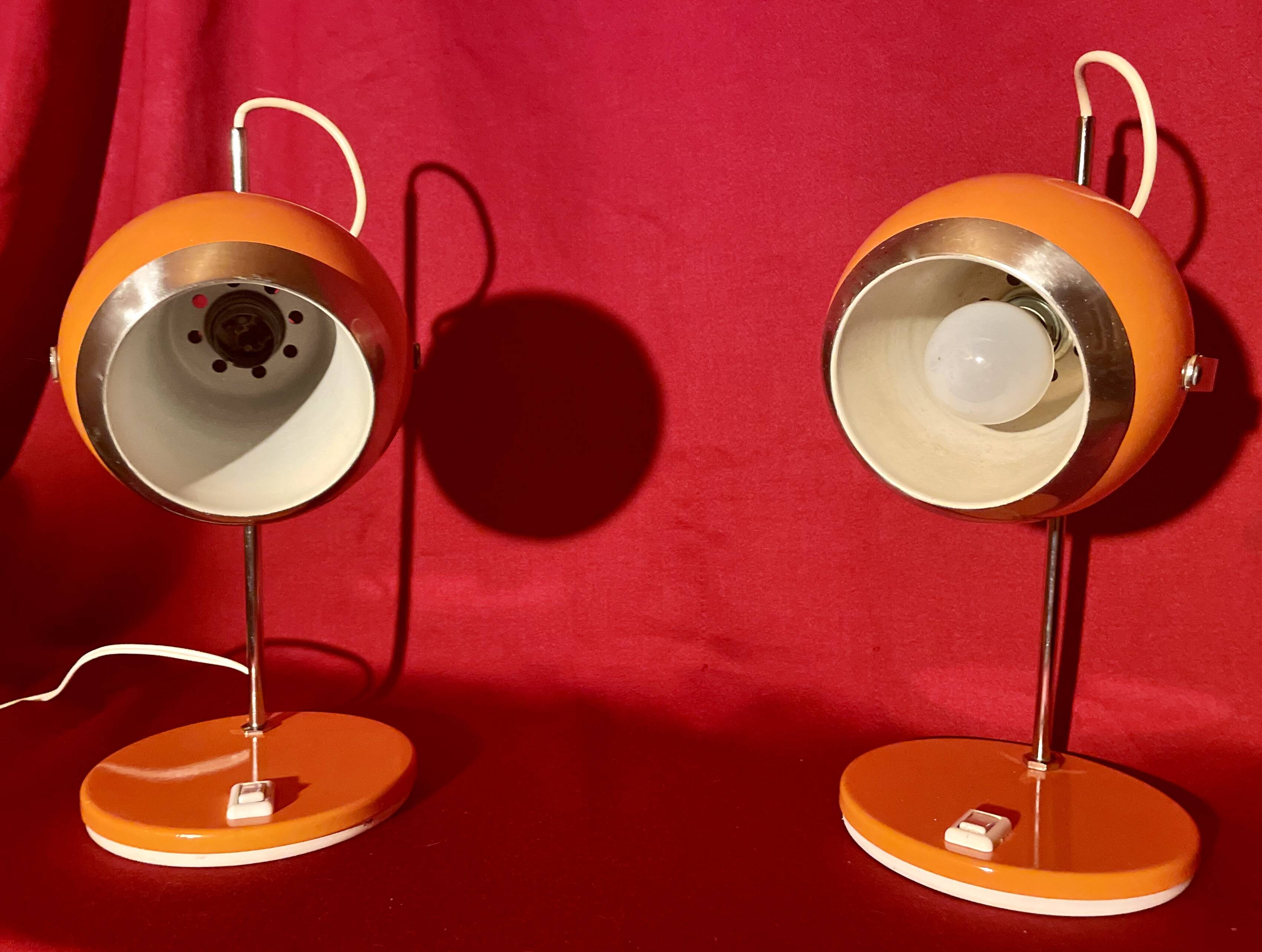 Pair of eye ball lamps, space age, 70s
