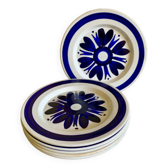 6 assiettes vintage blanche à fleurs bleues