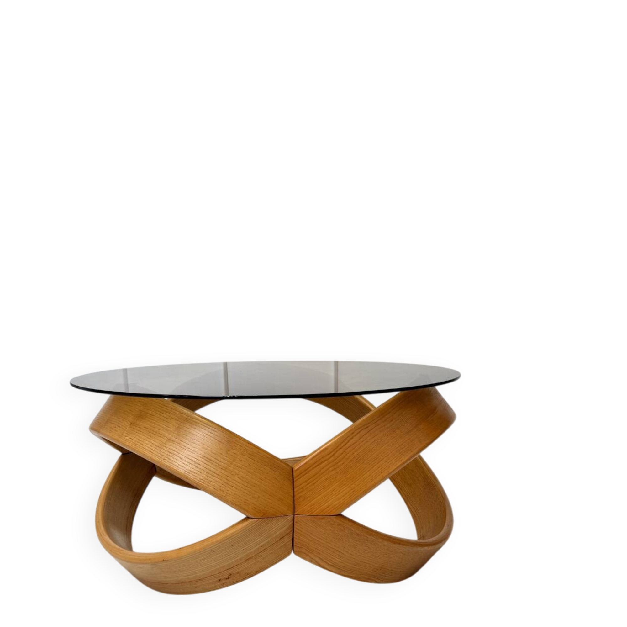 Smoked glass and curved wood coffee table