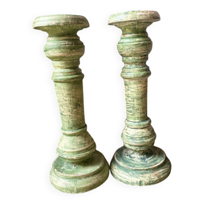 Bougeoirs vert patiné