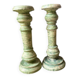 Bougeoirs vert patiné