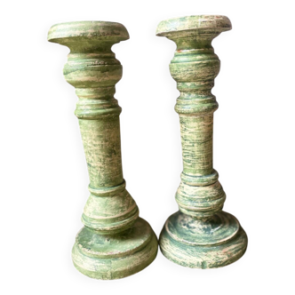 Bougeoirs vert patiné