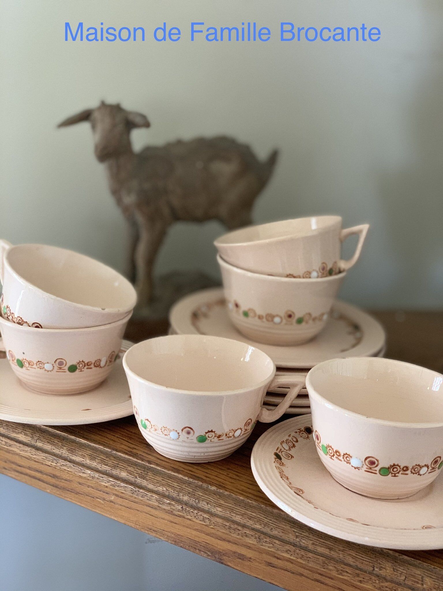 Ancient tea set in earthenware Longwy service Betty