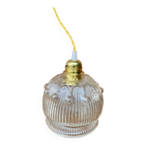 Vintage flower-shaped transparent glass pendant globe.