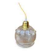 Vintage flower-shaped transparent glass pendant globe.