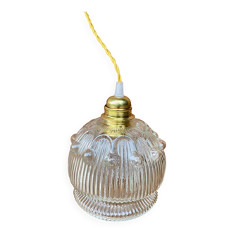 Vintage flower-shaped transparent glass pendant globe.