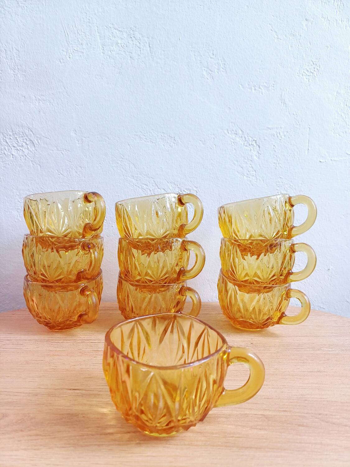 Set of 10 Hazel Atlas "Williamsport" Amber Punch Cups – 1970s