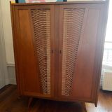 Wood and rattan cabinet 60s