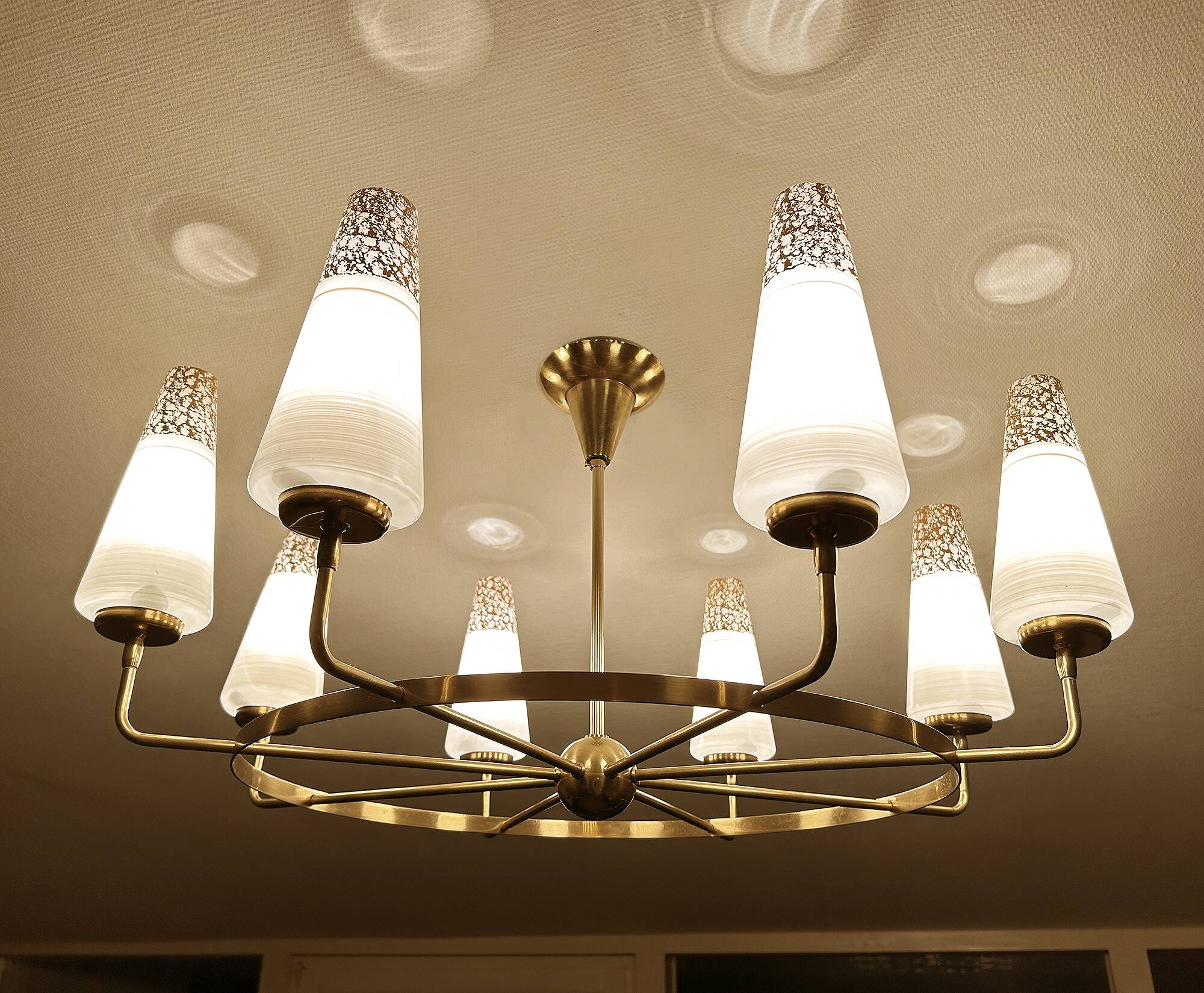 Large Vintage Italian Pendant Light, 1950s, Brass Glass