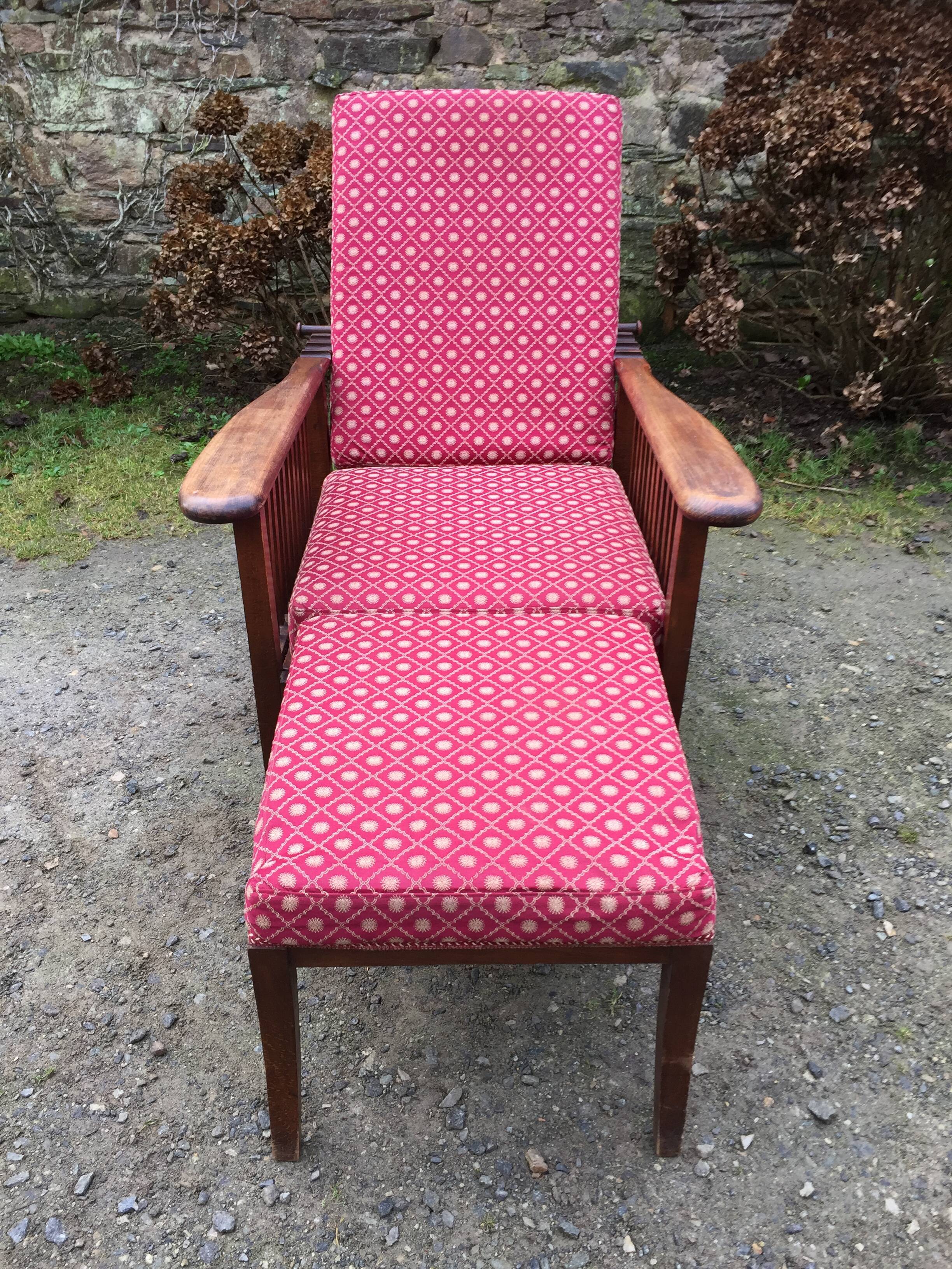 Vintage morris armchair in beech and fabric bordeaux napoleon iii