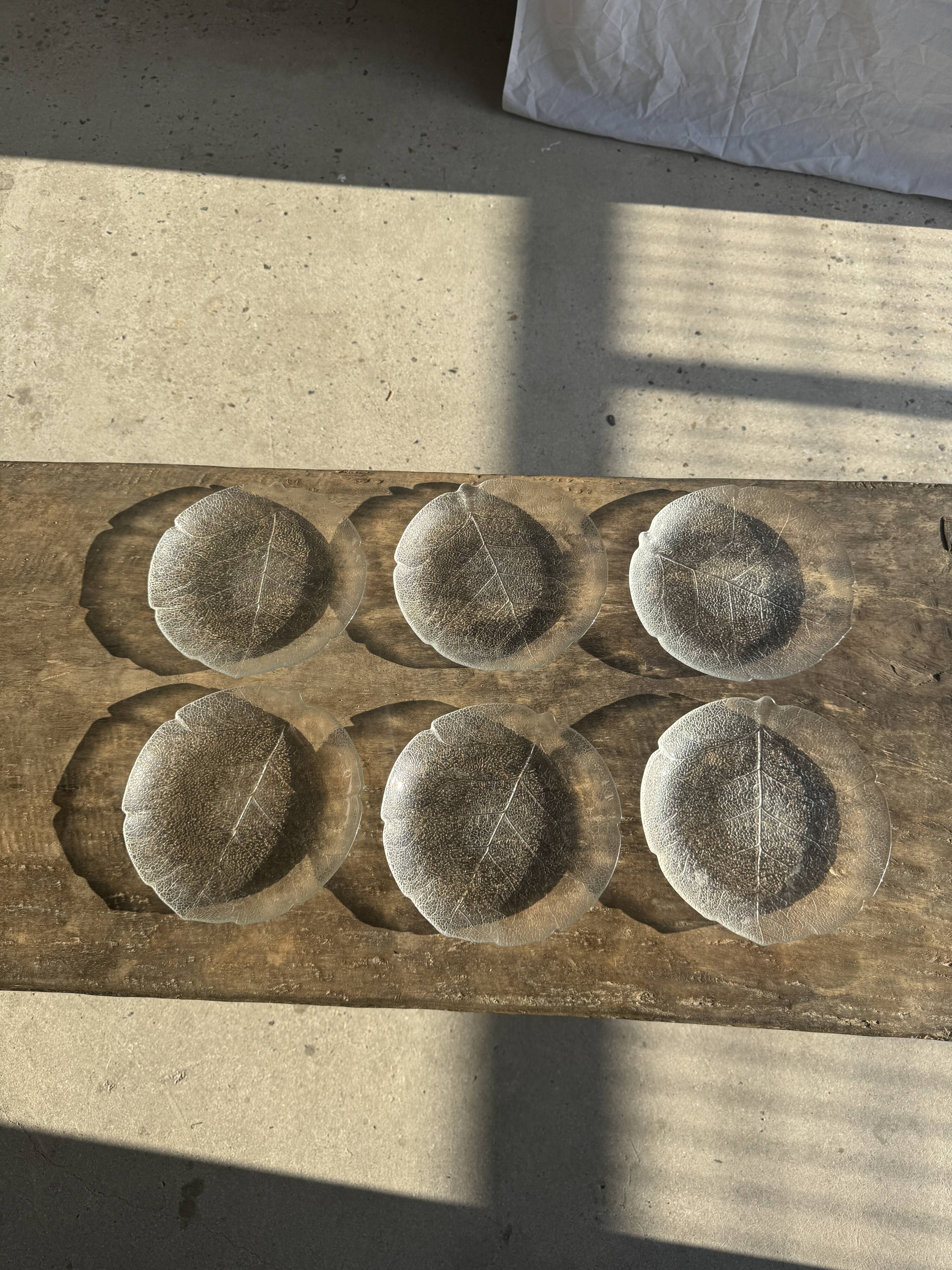 Lot de 6 petites assiettes en forme de feuille en verre vintage Arcoroc Asp