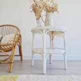 Antique white rattan side table