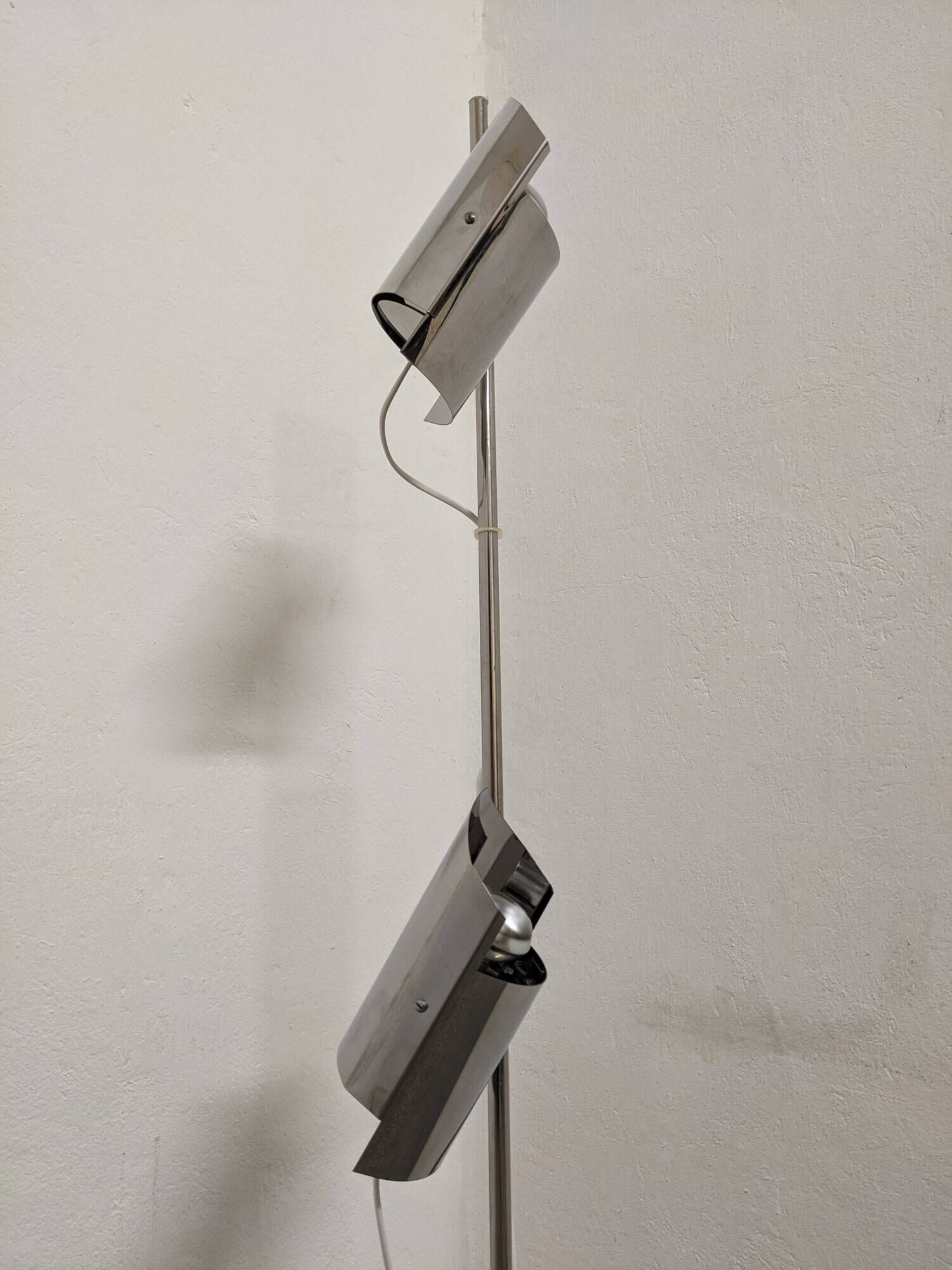 Space Age floor lamp with 2 chrome metal spotlights from the 60s/70s
