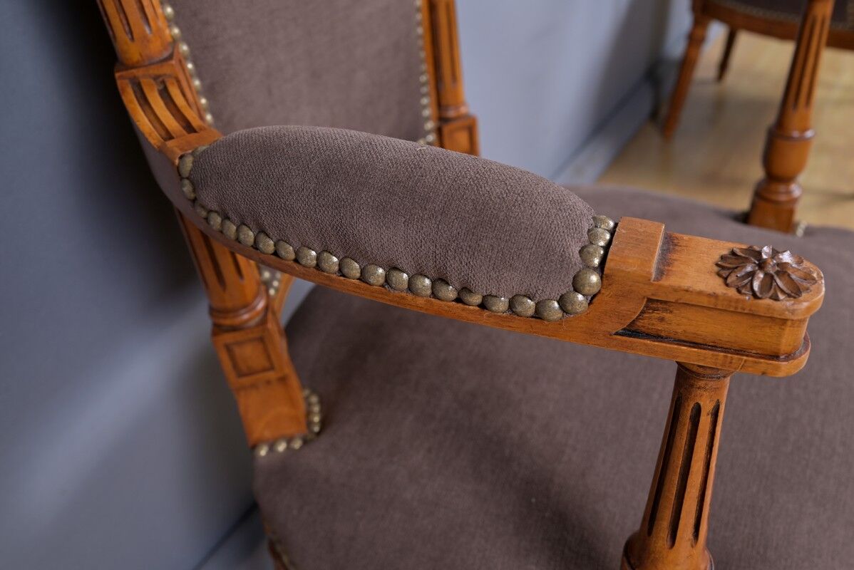 Pair of stained beech armchairs, Louis XVI style – 1950