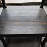 Rocking-chair vintage en bois massif marron, années 1950, dossier plat et pieds tournés